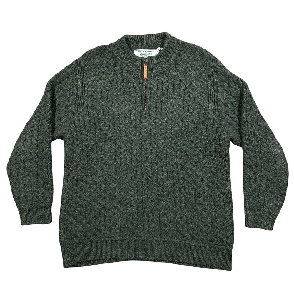 Aran Crafts Ireland Sweater Mens Large Fisherman Cable Knit Merino Wool Cardigan